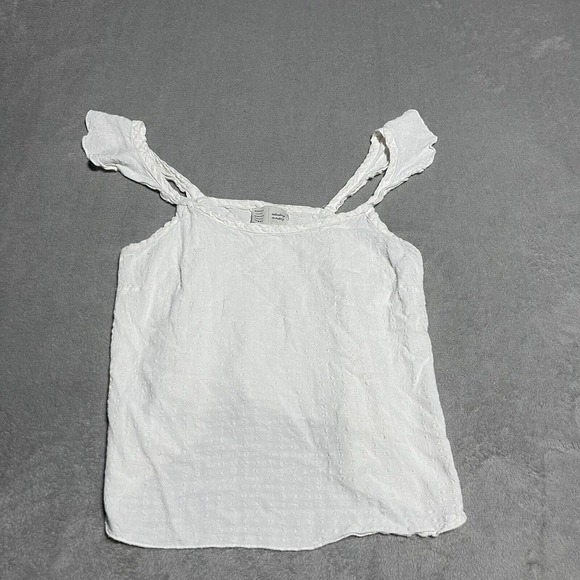 Saturday Sunday Anthropologie Top Womens Small White‎ Linen Blend Ruffle Texture - Picture 1 of 6